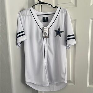 White Button-Up Jersey with Star Logo